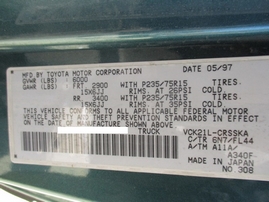 1997 TOYOTA T100 SR5 GREEN XTRA CAB 3.4L AT 4WD Z16301